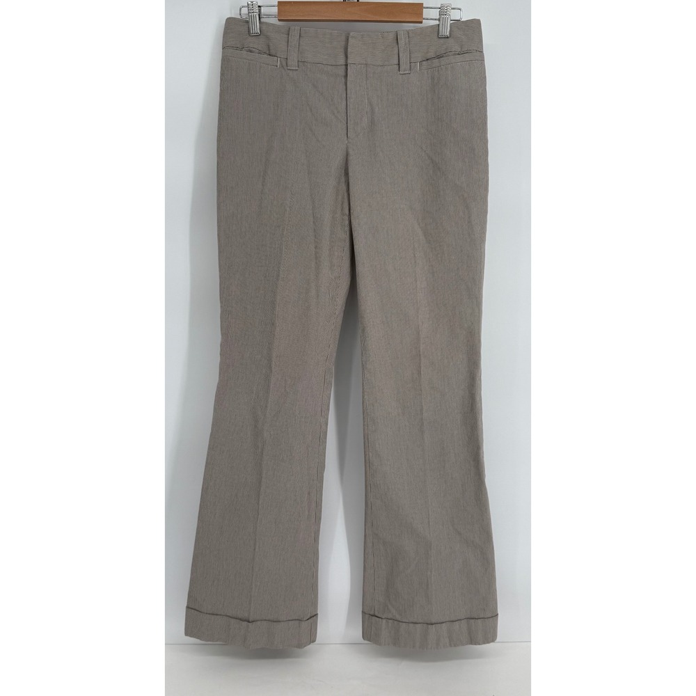 Banana Republic Martin Fit Womens Taupe Micro Stripe Flare Leg Cuffed Pants Sz 8